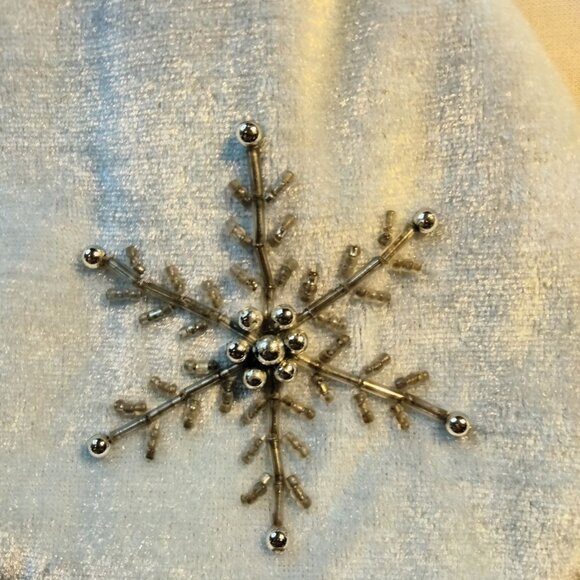 Blue velvet Christmas Stocking Beaded Silver Snowflakes - Picture 4 of 7
